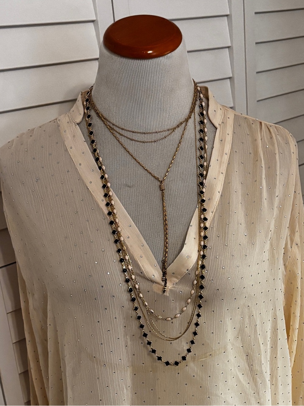 Stella & Dot Gold and Black Multi-Layer Pendant Necklace